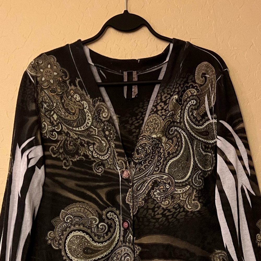 New Mix Vintage Paisley/Floral Print Knit Cardigan - Picture 4 of 16